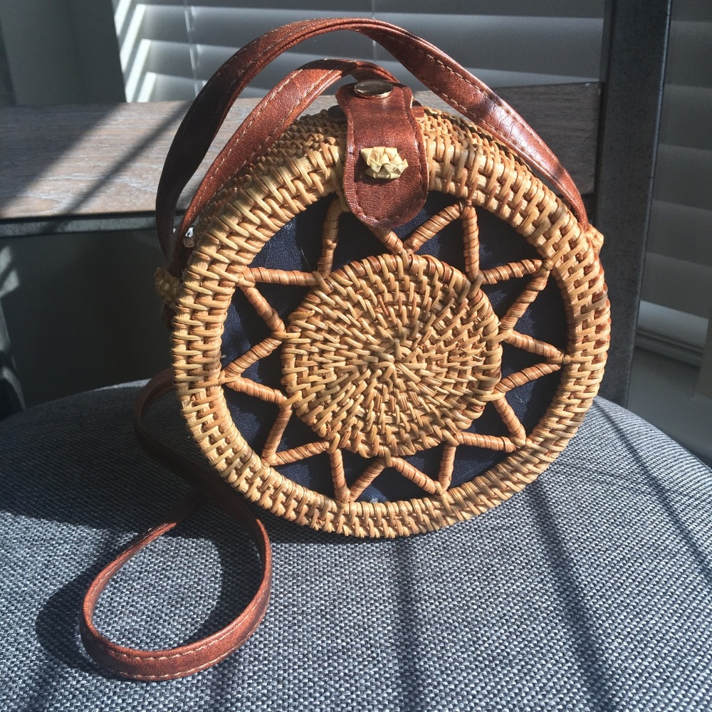 Woven Rattan Straw Wicker Crossbody Bag Gem